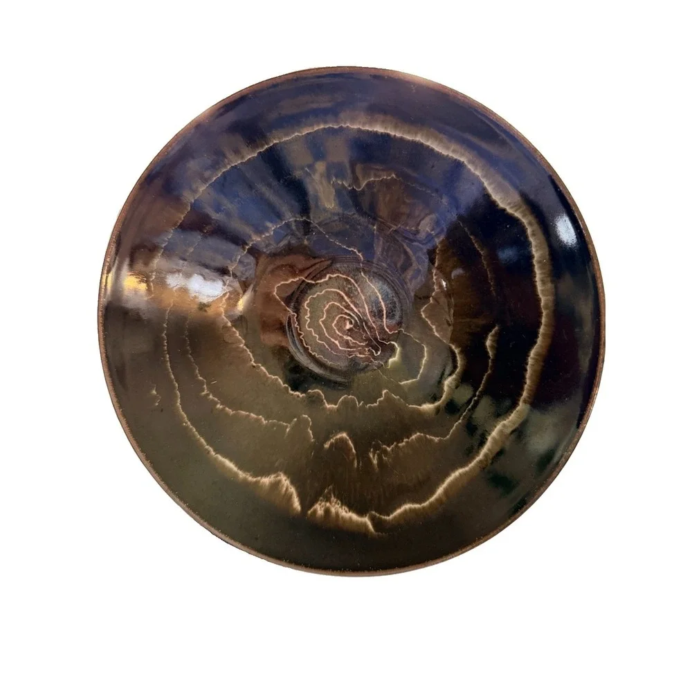 Vintage Studio Pottery Bowl Crystalline Glaze Brown Black Abstract 9